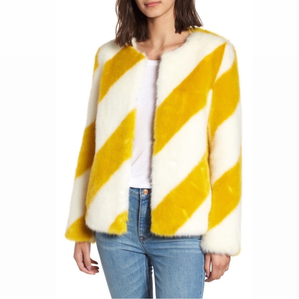 NWT Sam Edelman Collar-less Faux Fur Jacket